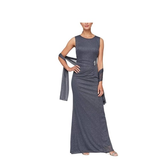 SL FASHIONS Women Shine Column Gown With Shawl Size 18 - Picture 1 of 7